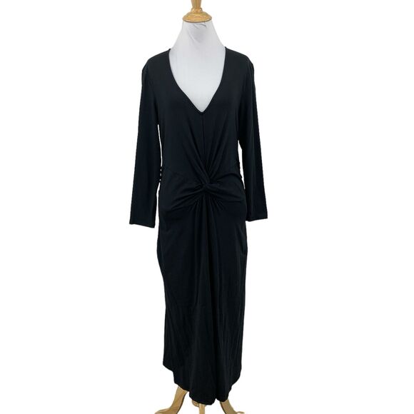 Lands End Maxi Dress Womens S Small Black Twist Front V Neck Long Sleeve Stretch - Picture 1 of 14